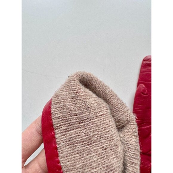 KENNETH COLE REACTION Red Leather Grommet Trim Wool Knit Lined Gloves, Size 7.5 - Picture 10 of 16